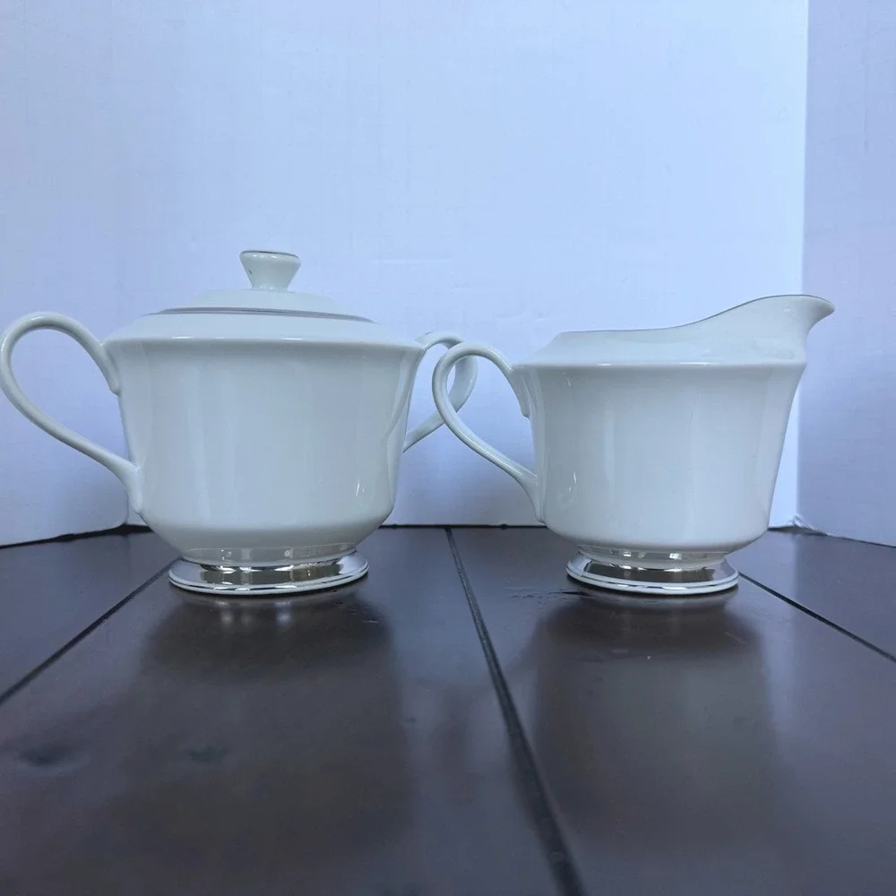 Vtg Gildhar Ltd Elegance Fine Porcelain Sugar Bowl and Creamer Silver Trim Japan